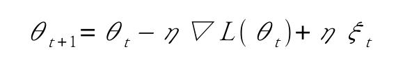 θ_{t+1} = θ_t − η∇L(θ_t) + ηξ_t (G1)